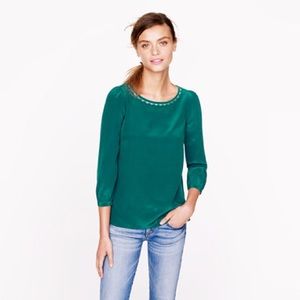 J Crew green silk blouse. Size 2.